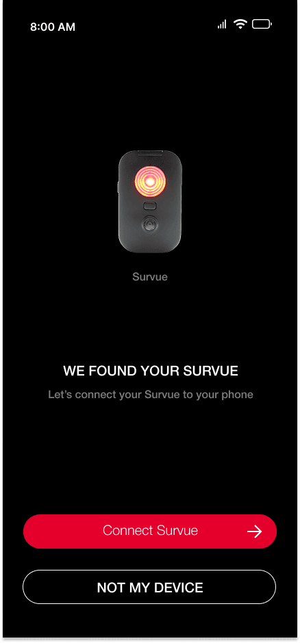 Finished pairing screen confirming that the Survue device was found.