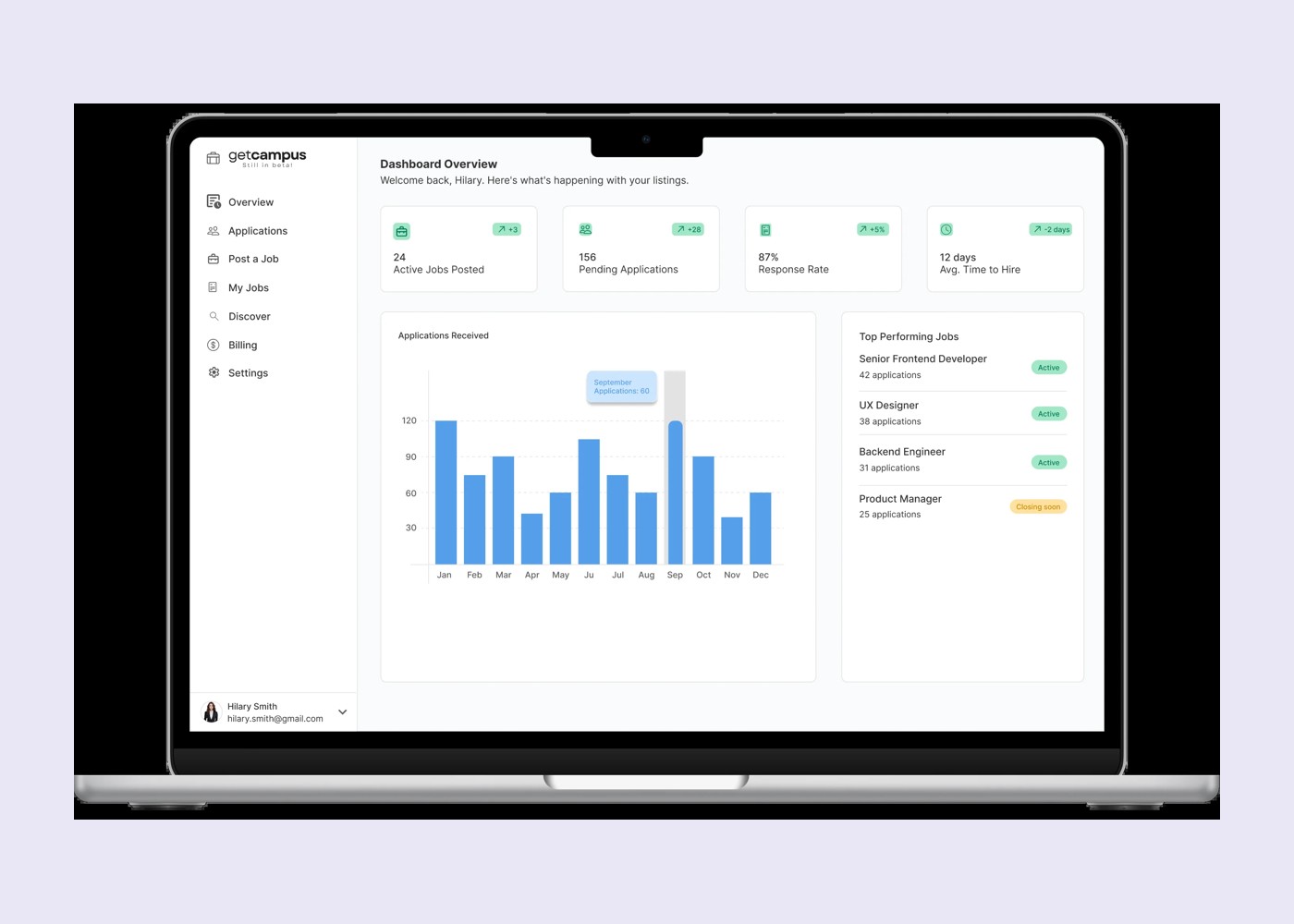 Project interface screen