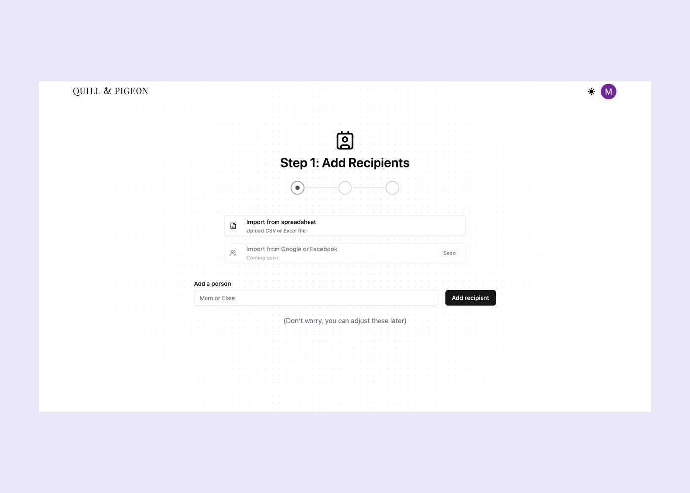 Project interface screen